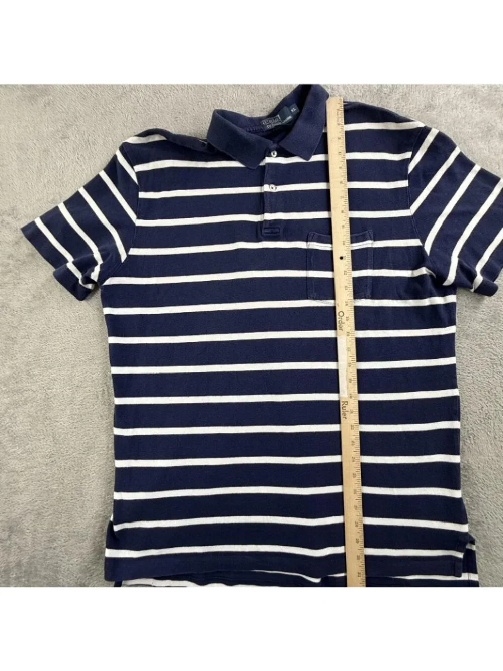 Vintage Polo Ralph Lauren Polo Shirt Mens XL Blue White Striped Pocket Nautical